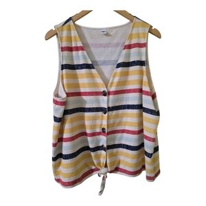 OldNavy Striped Multicolor Cropped Tie-Hem Textured-Knit Sleeveless Top Size Xxl